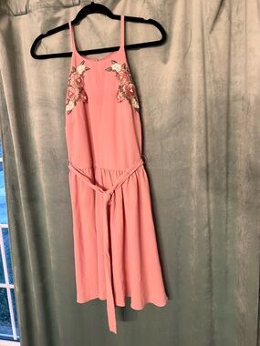 BCX Pink Mini Dress with Floral Embroidery